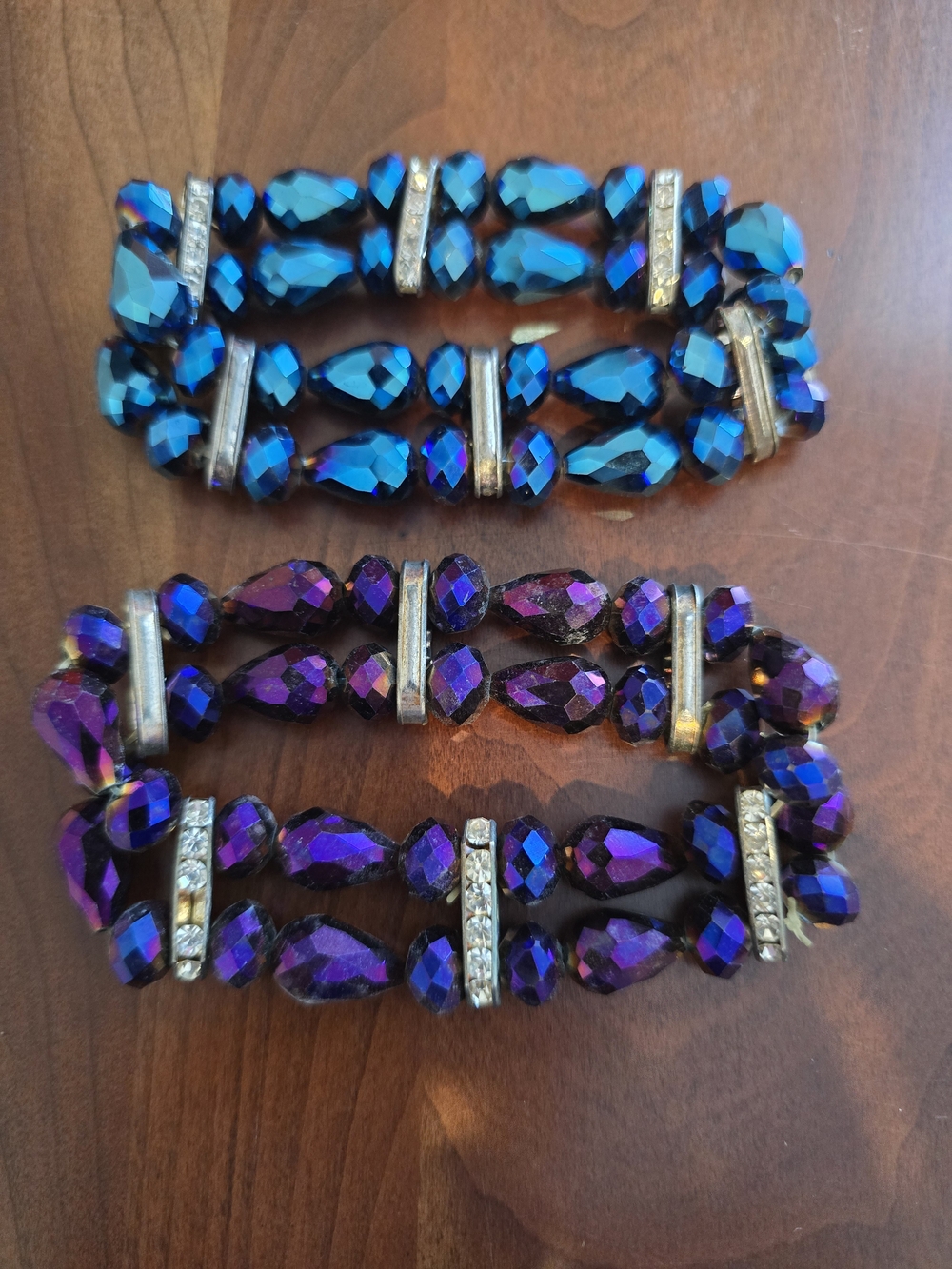 Stretch Crystal Bracelet Duo - Blue & Purple Sparkle